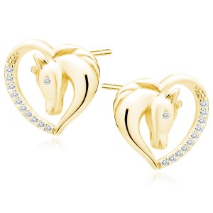 Cercei argint placati cu aur galben Cal si inima cu pietre DiAmanti Z1795EG_W-DIA (Argint 925‰ 1,9 g.)